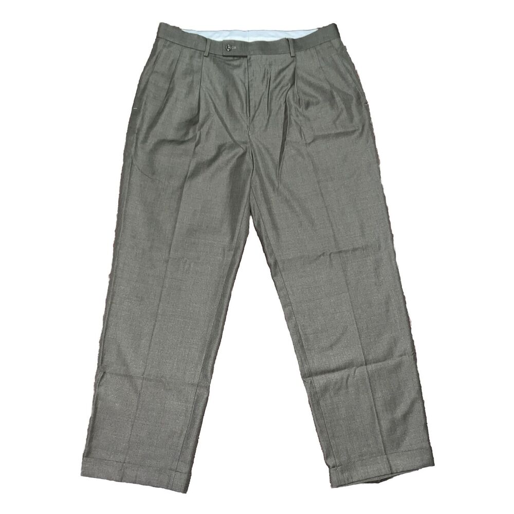 Louis Raphael  Mens Pleated Front  Grayish Green Dress Pants Size 36x30